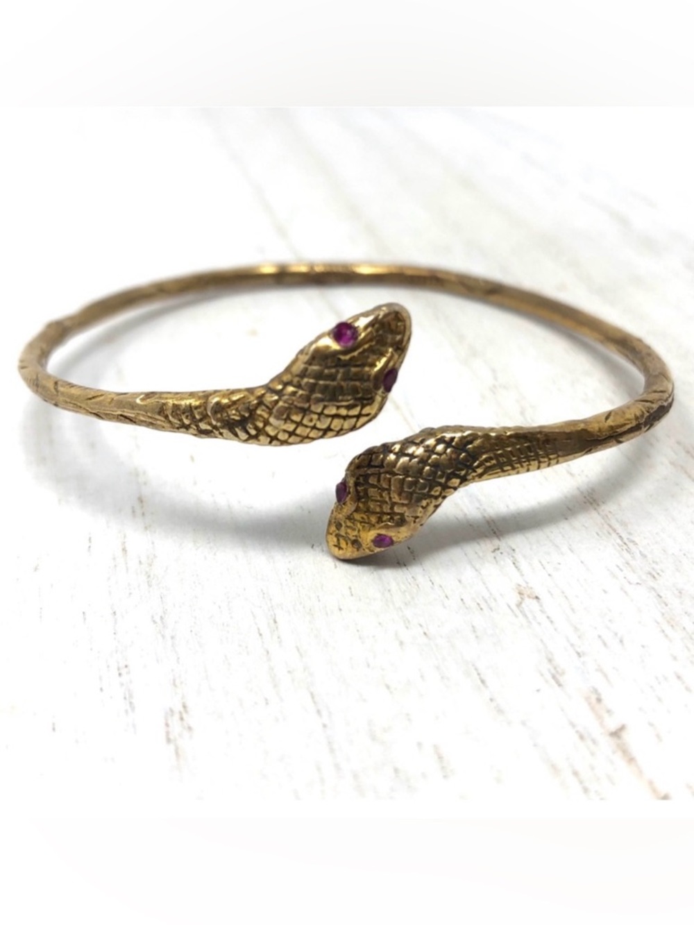 Sterling silver serpent with ruby by eyes, wrap bracelet